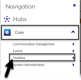J1 Web navigation hub with Facilities highlighted under the Core hub.
