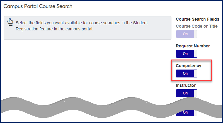 Campus Portal course search, option to search courses by Competency selected.