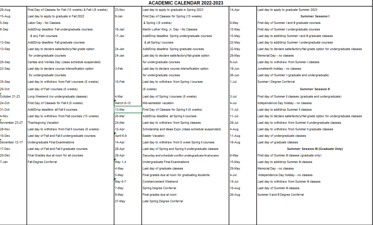 Academic Calendar | Registrar's Office | myDU