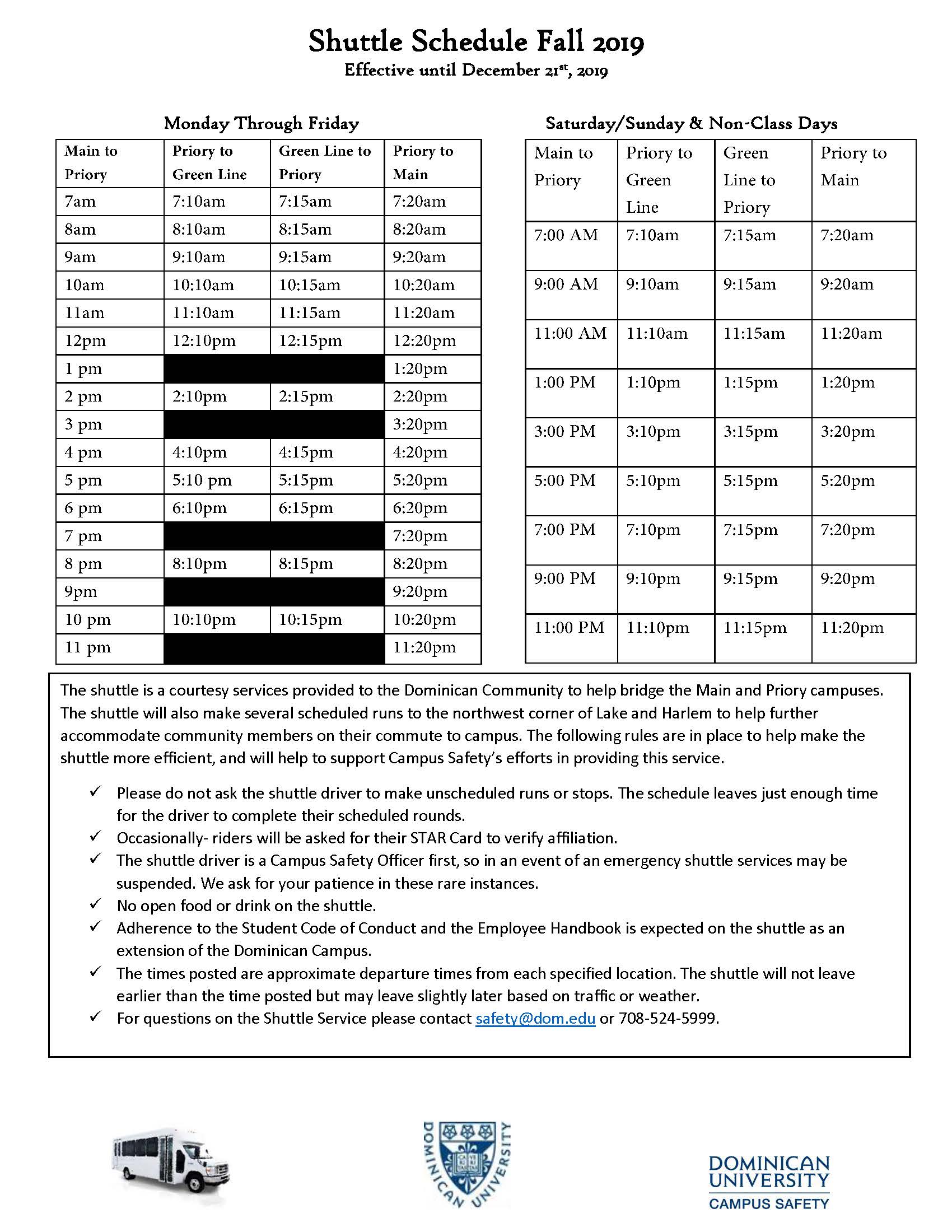 Shuttle Campus Safety and Security myDU